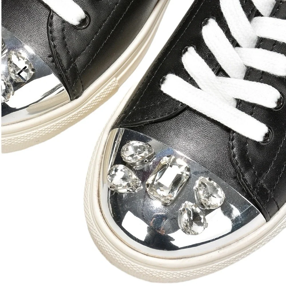 CAPE ROBBIN Faux Leather Jeweled Low Cut Sneakers Silver Cap Toe Size 11 …NWOT